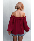 Frill Trim Off-Shoulder Balloon Sleeve Top - Body By J'ne