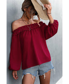 Frill Trim Off-Shoulder Balloon Sleeve Top - Body By J'ne