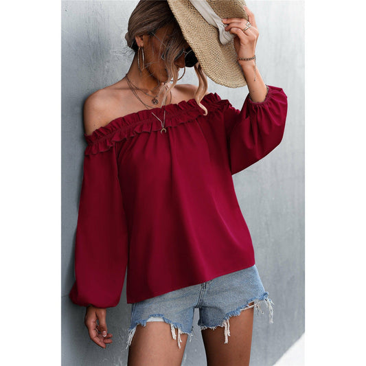 Frill Trim Off-Shoulder Balloon Sleeve Top - Body By J'ne