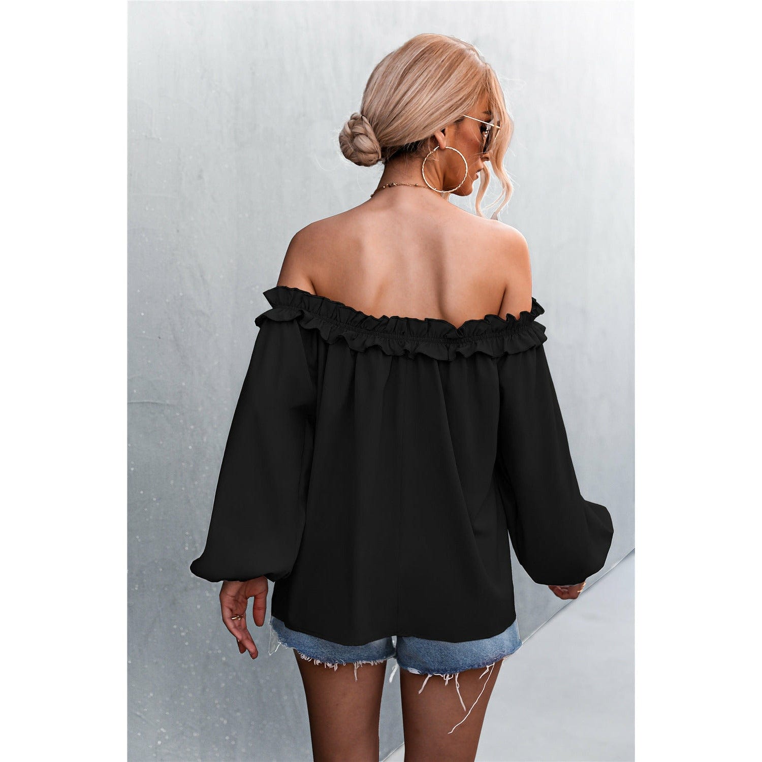 Frill Trim Off-Shoulder Balloon Sleeve Top - Body By J'ne