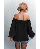 Frill Trim Off-Shoulder Balloon Sleeve Top - Body By J'ne