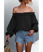 Frill Trim Off-Shoulder Balloon Sleeve Top - Body By J'ne