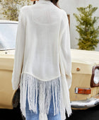 Fringe Hem Open Front Ribbed Trim Cardigan - Body By J'ne