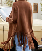 Fringe Hem Open Front Ribbed Trim Cardigan - Body By J'ne