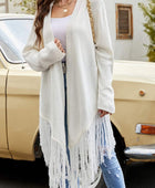 Fringe Hem Open Front Ribbed Trim Cardigan - Body By J'ne