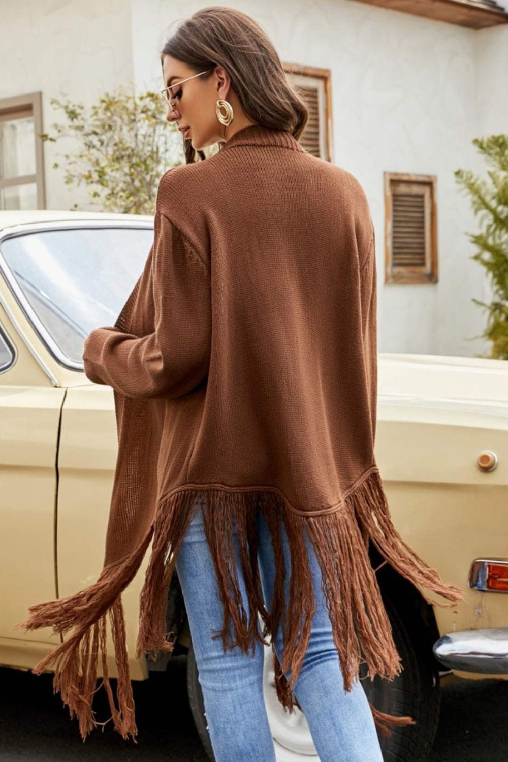 Fringe Hem Open Front Ribbed Trim Cardigan - Body By J'ne