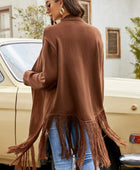 Fringe Hem Open Front Ribbed Trim Cardigan - Body By J'ne