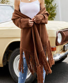 Fringe Hem Open Front Ribbed Trim Cardigan - Body By J'ne