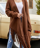 Fringe Hem Open Front Ribbed Trim Cardigan - Body By J'ne