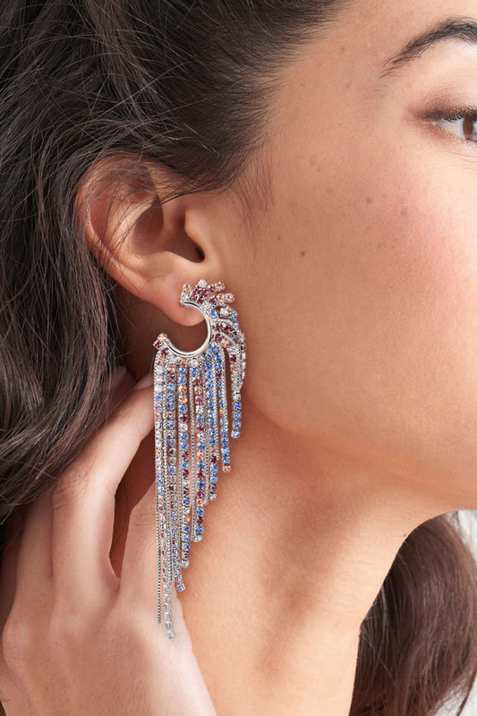 Fringed Rhinestone Zinc Alloy Dangle Earrings - Body By J'ne