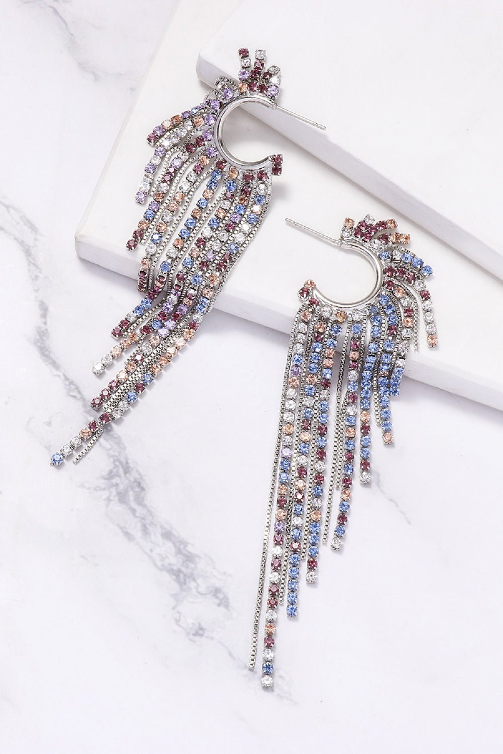 Fringed Rhinestone Zinc Alloy Dangle Earrings - Body By J'ne