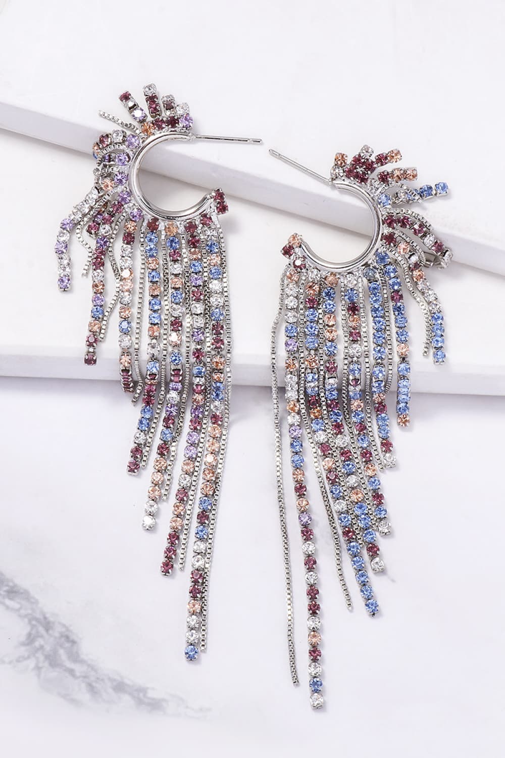 Fringed Rhinestone Zinc Alloy Dangle Earrings - Body By J'ne