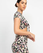 Front Knot Floral Top & Ruched Maxi Skirts Set - Body By J'ne