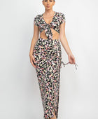 Front Knot Floral Top & Ruched Maxi Skirts Set - Body By J'ne