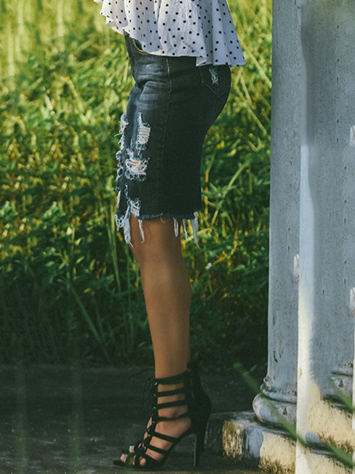 Full Size Distressed Slit Denim Skirt - Body By J'ne
