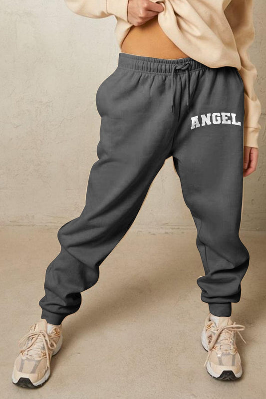 Full Size Drawstring Angel Graphic Long Sweatpants - Body By J'ne