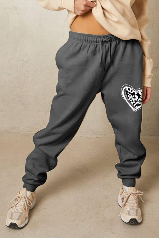 Full Size Drawstring Heart Graphic Long Sweatpants - Body By J'ne