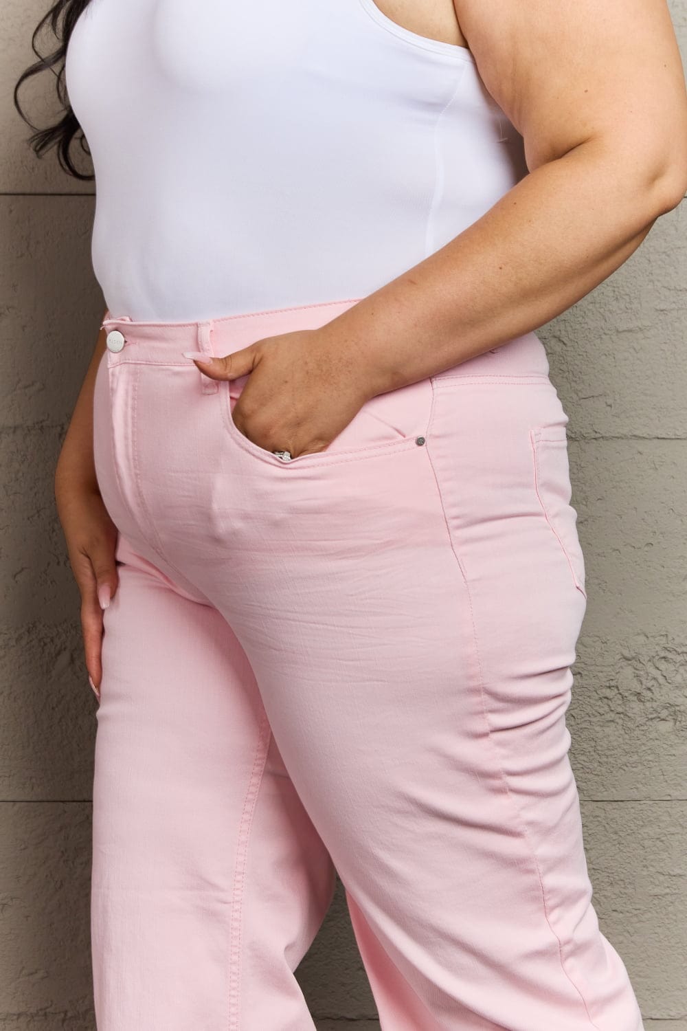 Full Size High Waist Wide Leg Jeans in Light Pink - Body By J'ne