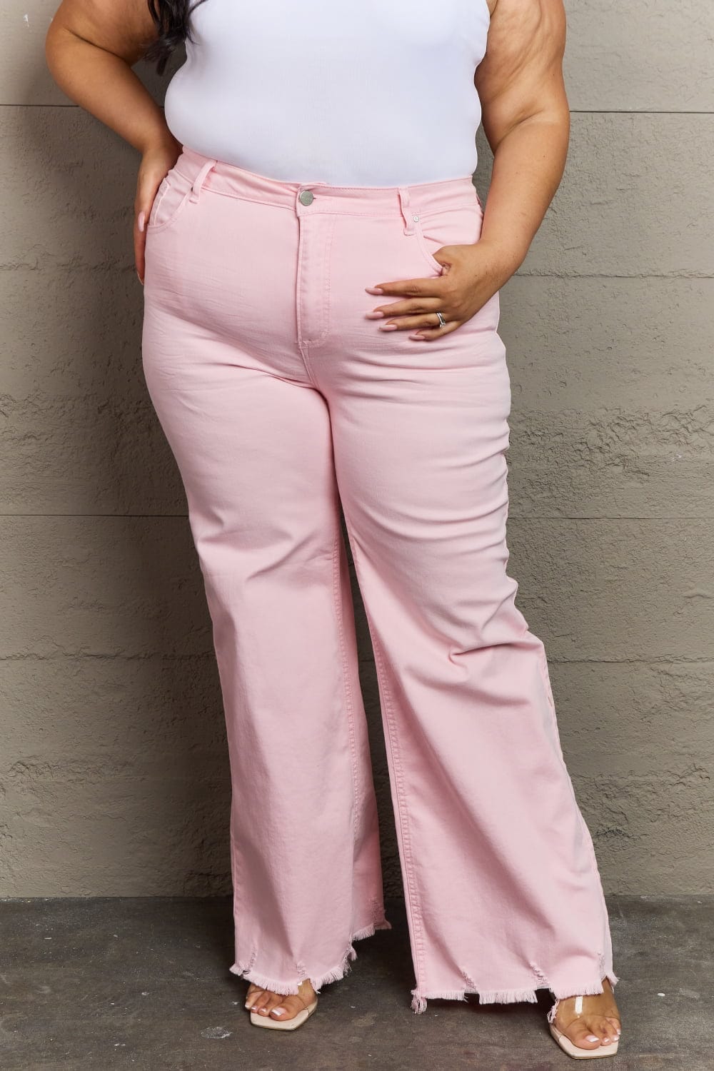 Full Size High Waist Wide Leg Jeans in Light Pink - Body By J'ne