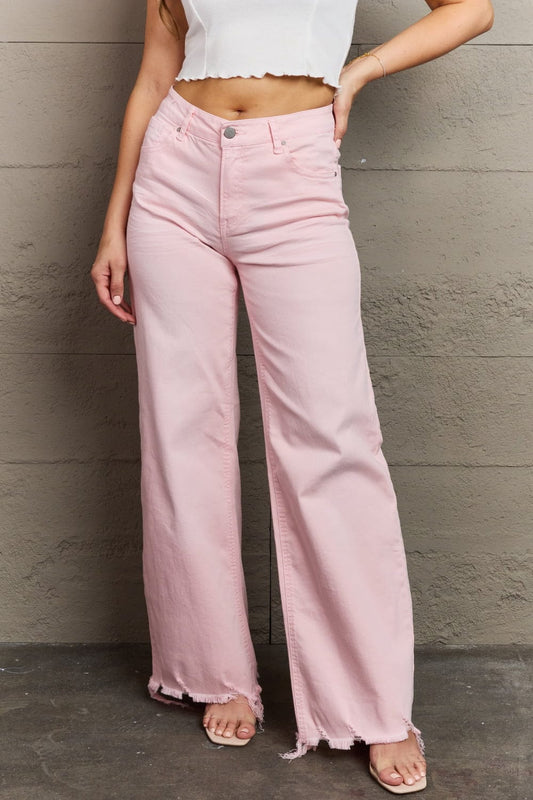 Full Size High Waist Wide Leg Jeans in Light Pink - Body By J'ne