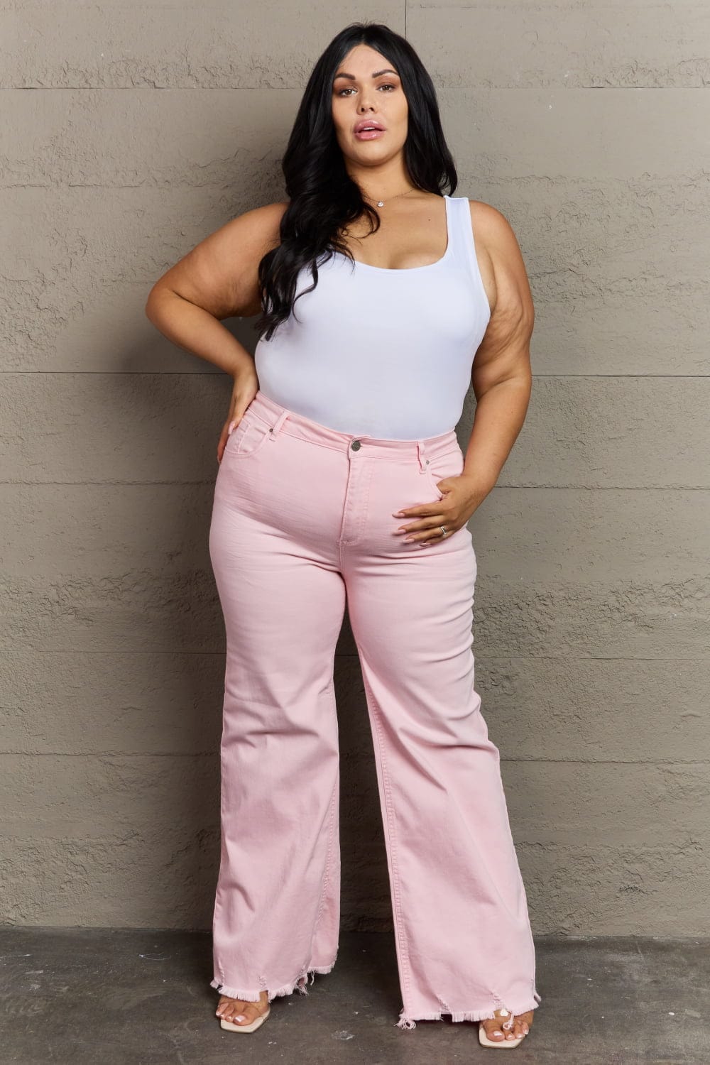 Full Size High Waist Wide Leg Jeans in Light Pink - Body By J'ne