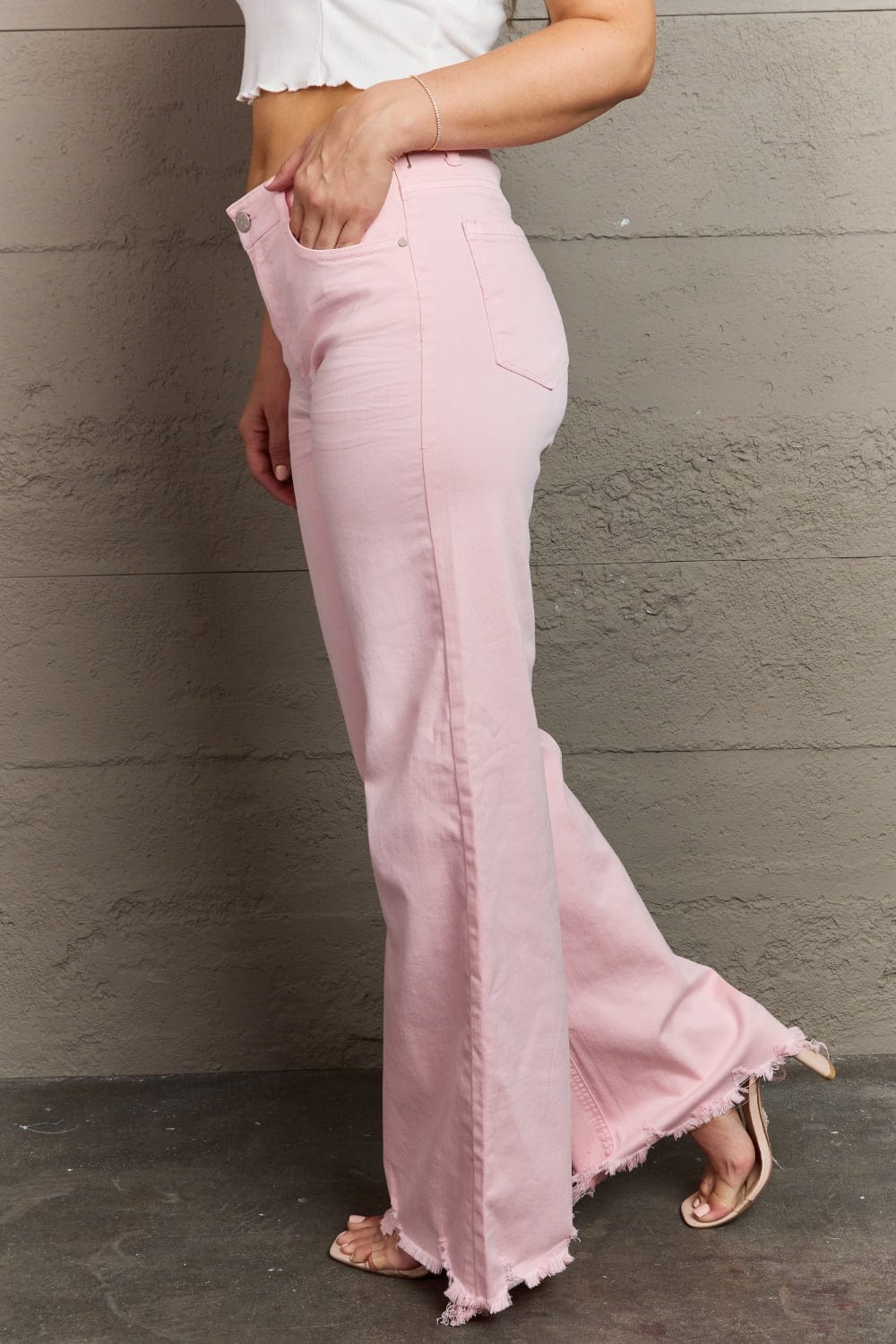 Full Size High Waist Wide Leg Jeans in Light Pink - Body By J'ne