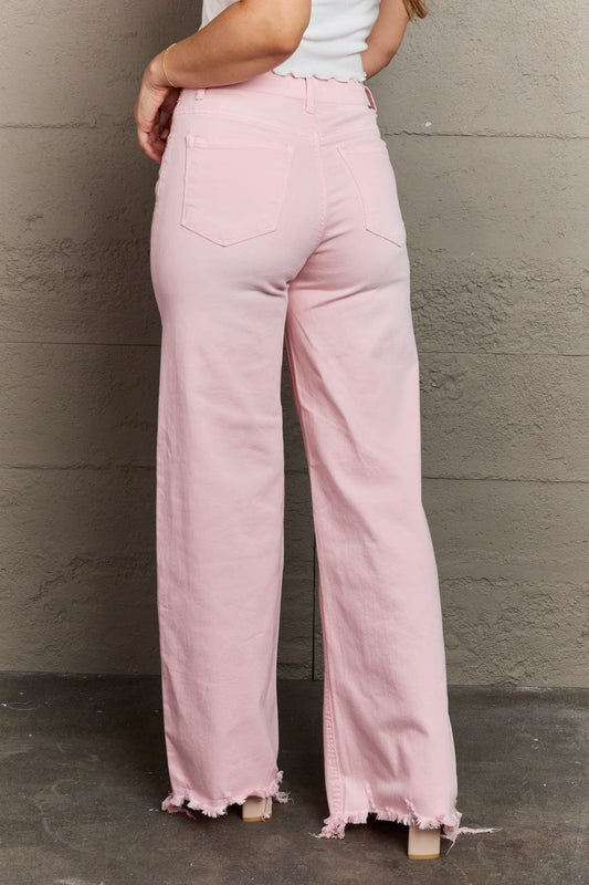 Full Size High Waist Wide Leg Jeans in Light Pink - Body By J'ne