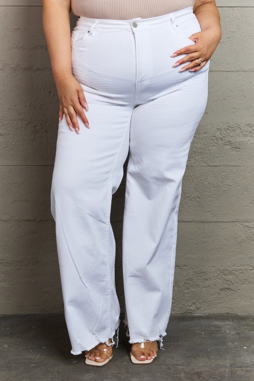 Full Size High Waist Wide Leg Jeans in White - Body By J'ne