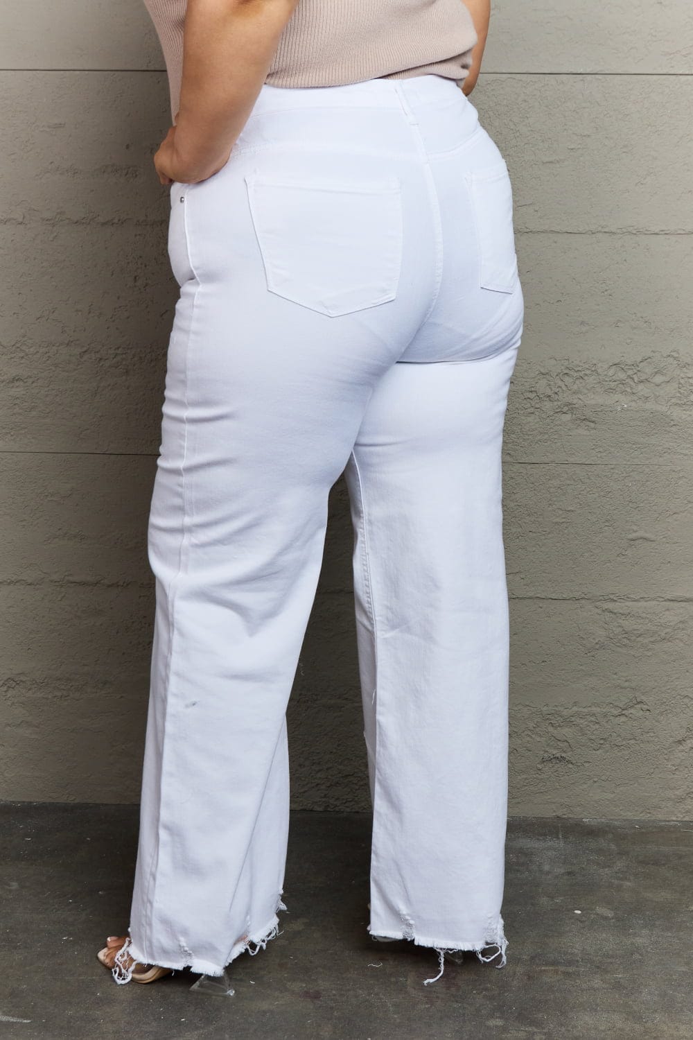 Full Size High Waist Wide Leg Jeans in White - Body By J'ne
