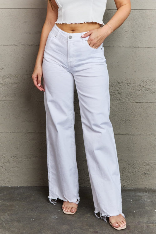 Full Size High Waist Wide Leg Jeans in White - Body By J'ne