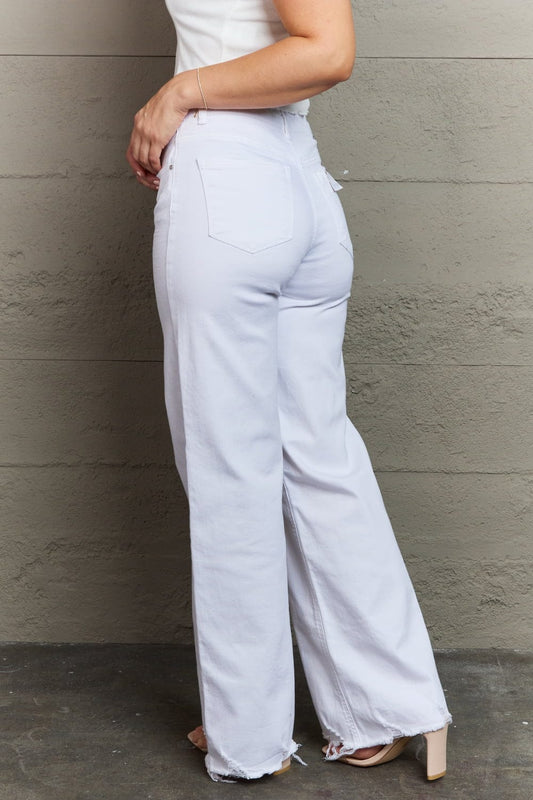 Full Size High Waist Wide Leg Jeans in White - Body By J'ne