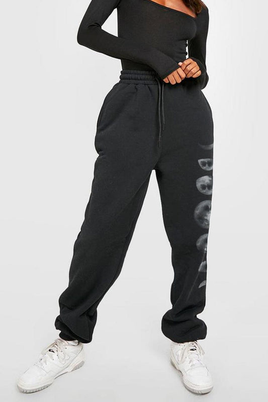 Full Size Lunar Phase Graphic Sweatpants - Body By J'ne