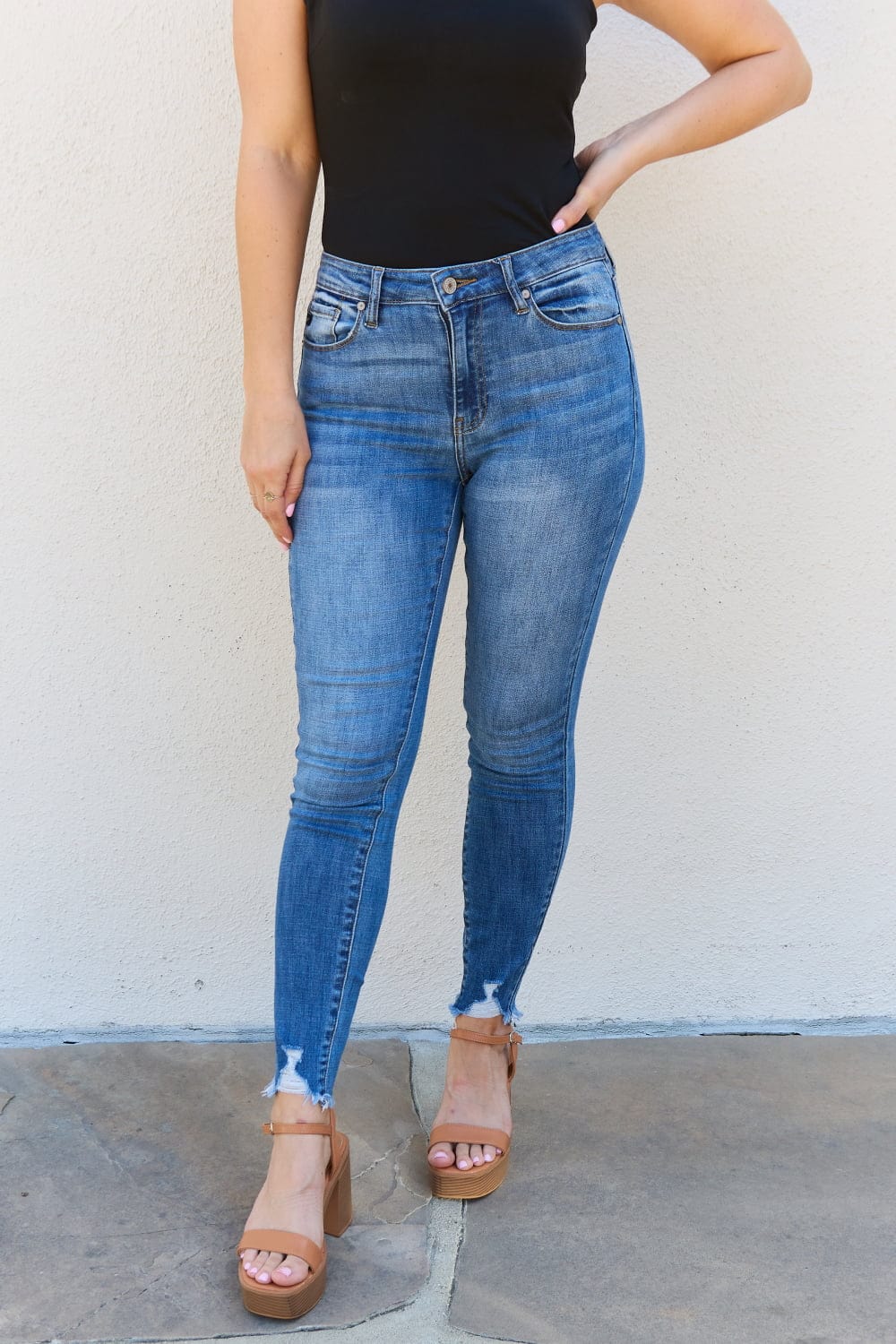 Full Size Raw Hem High Rise Skinny Jeans - Body By J'ne