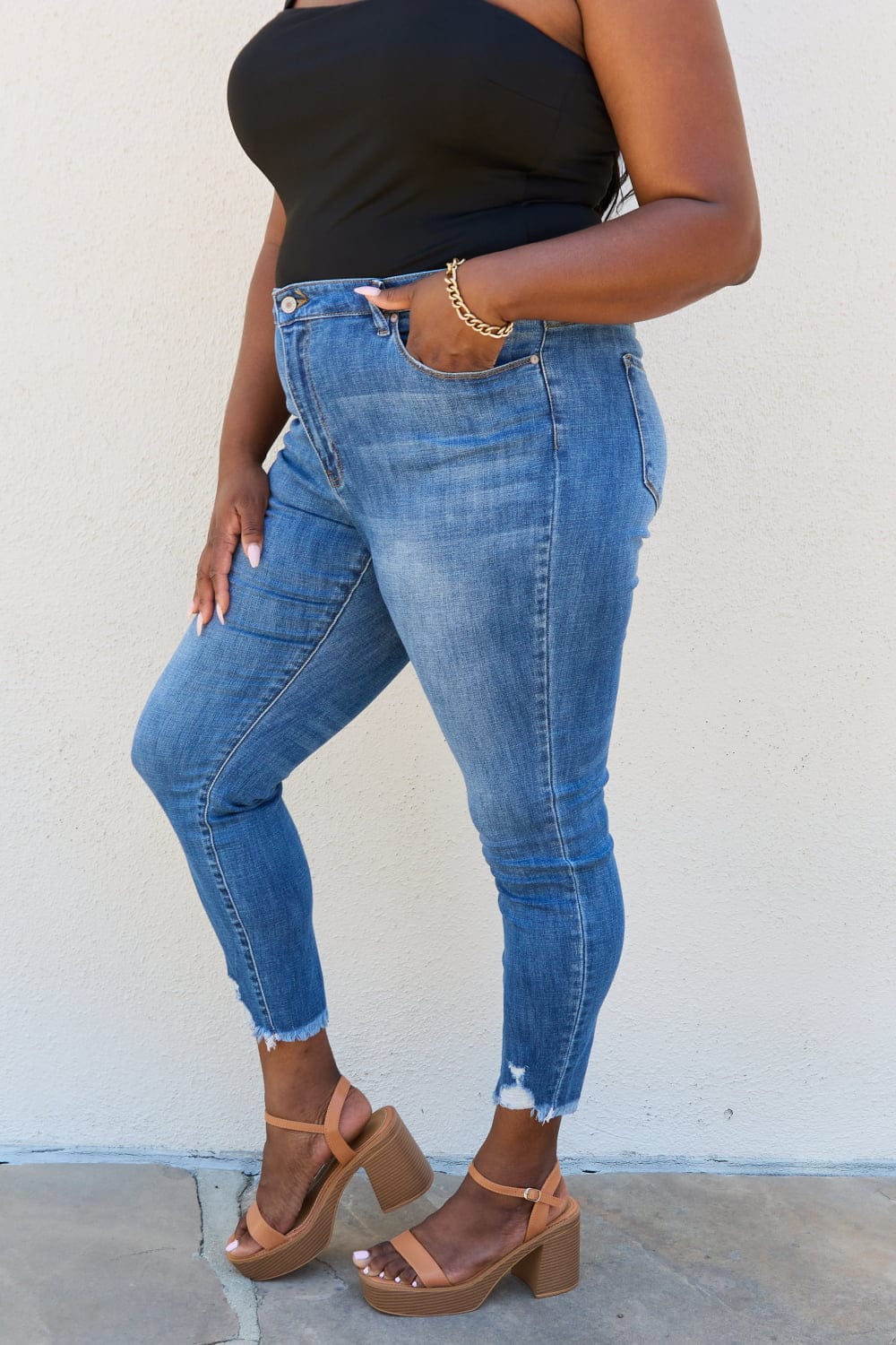 Full Size Raw Hem High Rise Skinny Jeans - Body By J'ne