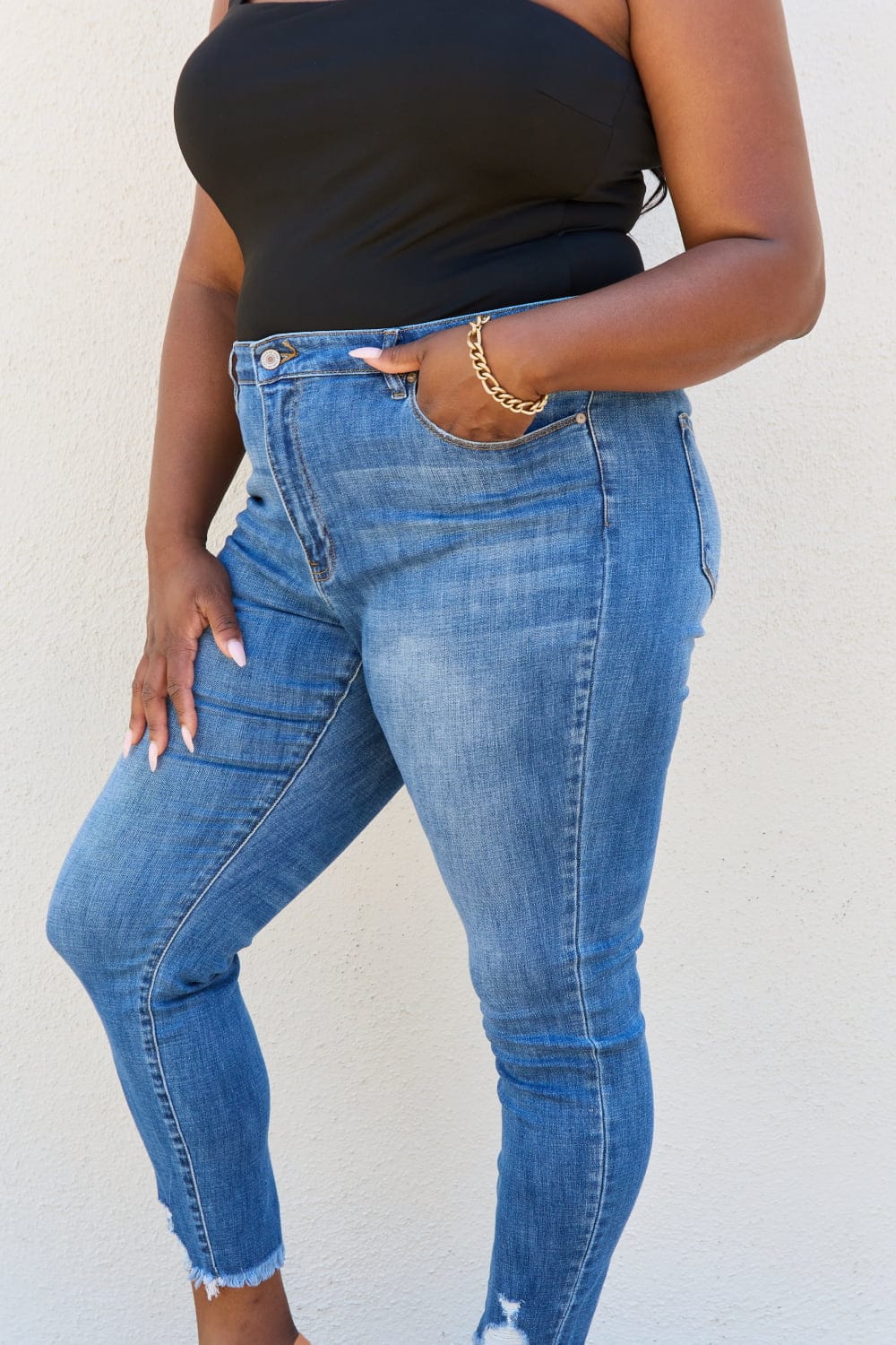 Full Size Raw Hem High Rise Skinny Jeans - Body By J'ne