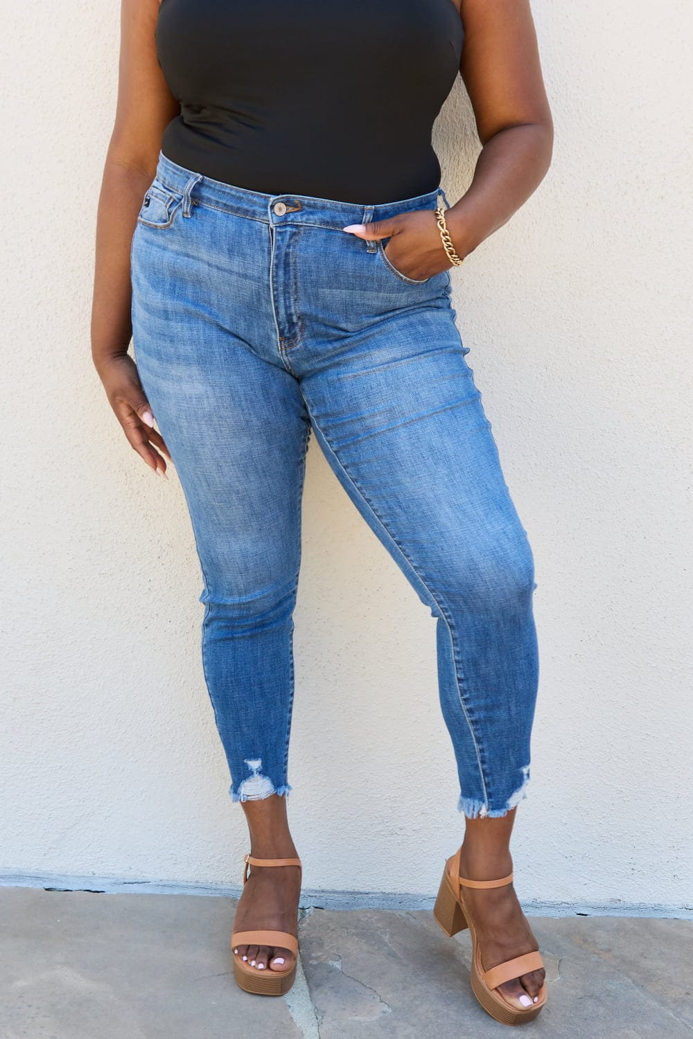 Full Size Raw Hem High Rise Skinny Jeans - Body By J'ne