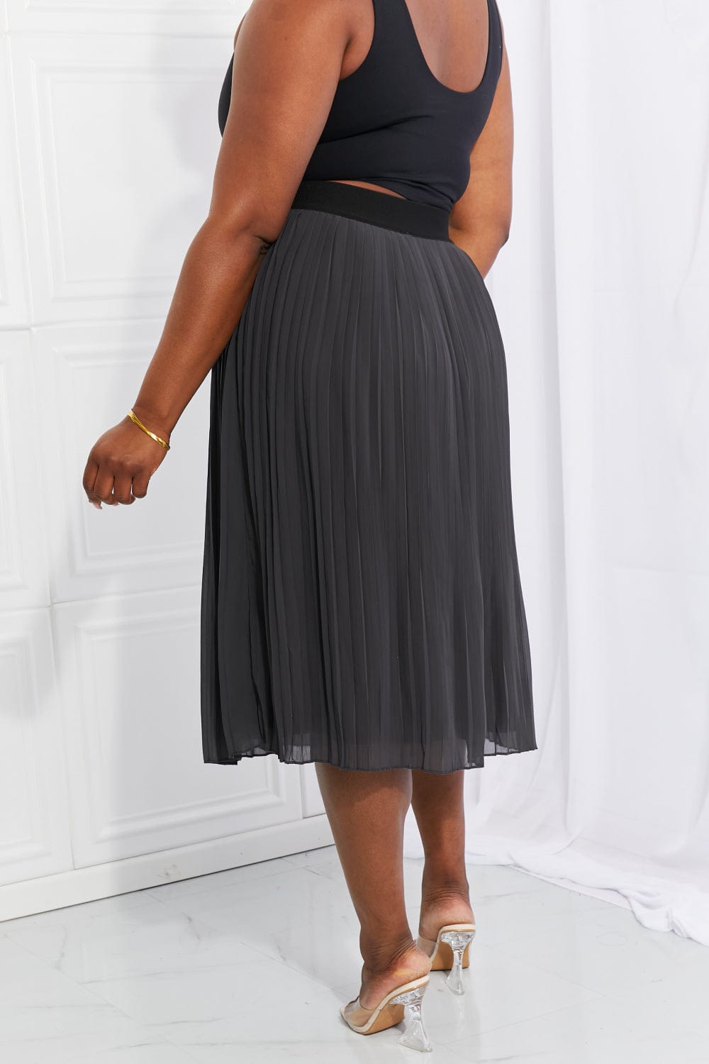 Full Size Romantic At Heart Pleated Chiffon Midi Skirt - Body By J'ne