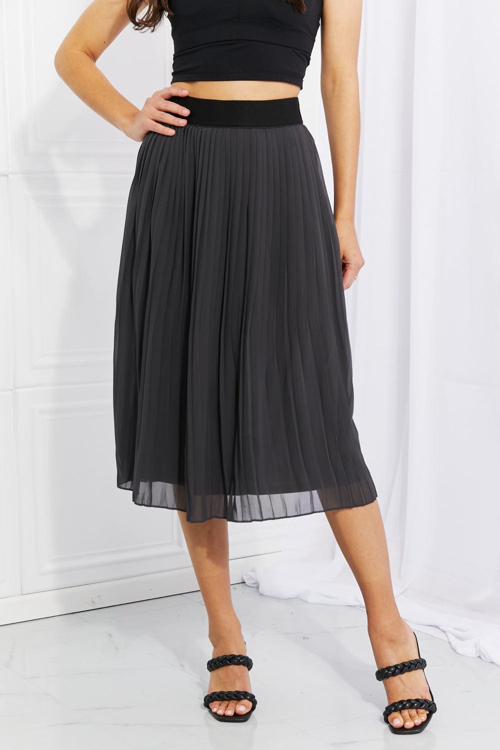 Full Size Romantic At Heart Pleated Chiffon Midi Skirt - Body By J'ne