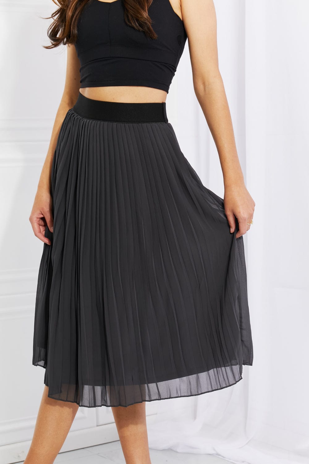 Full Size Romantic At Heart Pleated Chiffon Midi Skirt - Body By J'ne