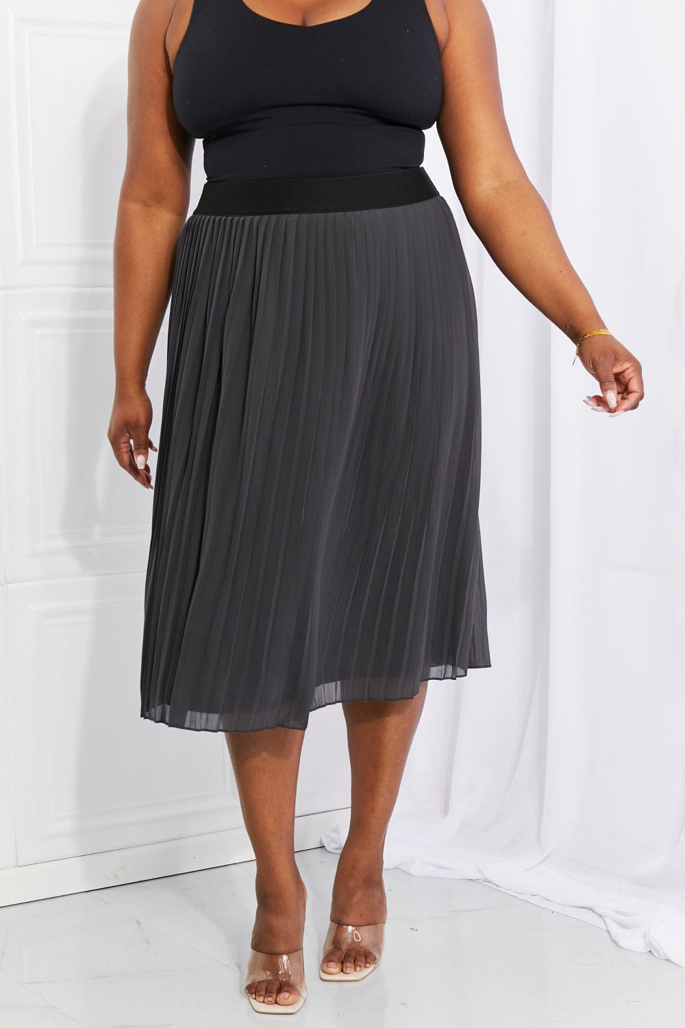 Full Size Romantic At Heart Pleated Chiffon Midi Skirt - Body By J'ne