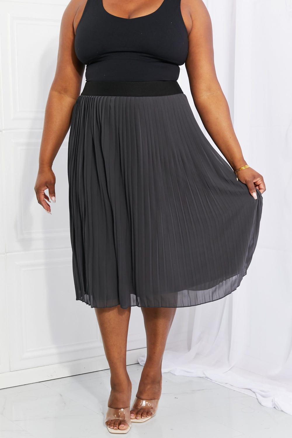 Full Size Romantic At Heart Pleated Chiffon Midi Skirt - Body By J'ne