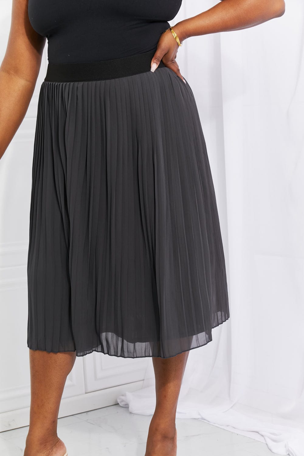 Full Size Romantic At Heart Pleated Chiffon Midi Skirt - Body By J'ne