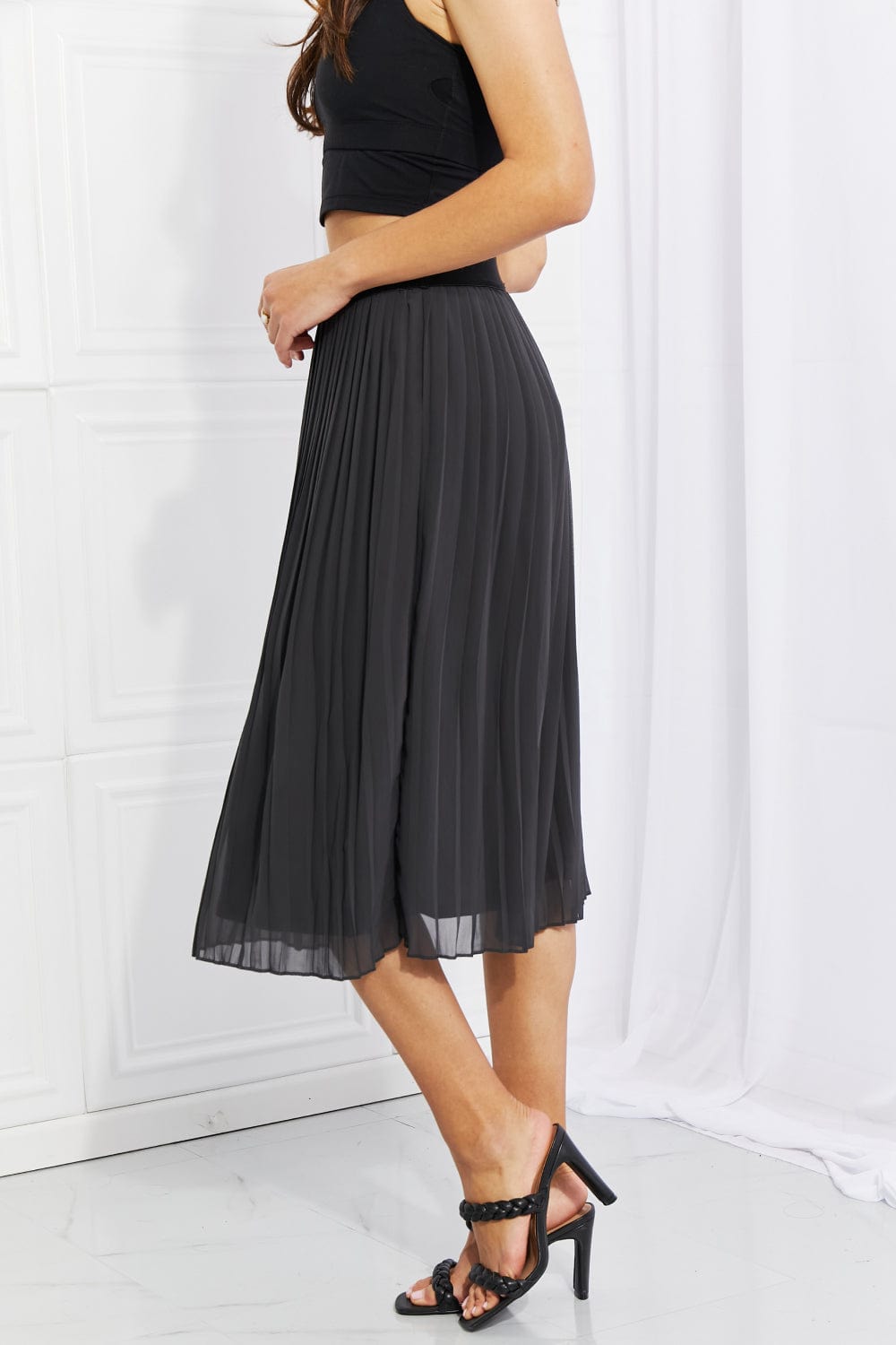 Full Size Romantic At Heart Pleated Chiffon Midi Skirt - Body By J'ne