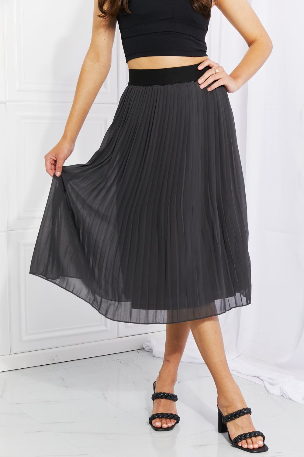Full Size Romantic At Heart Pleated Chiffon Midi Skirt - Body By J'ne
