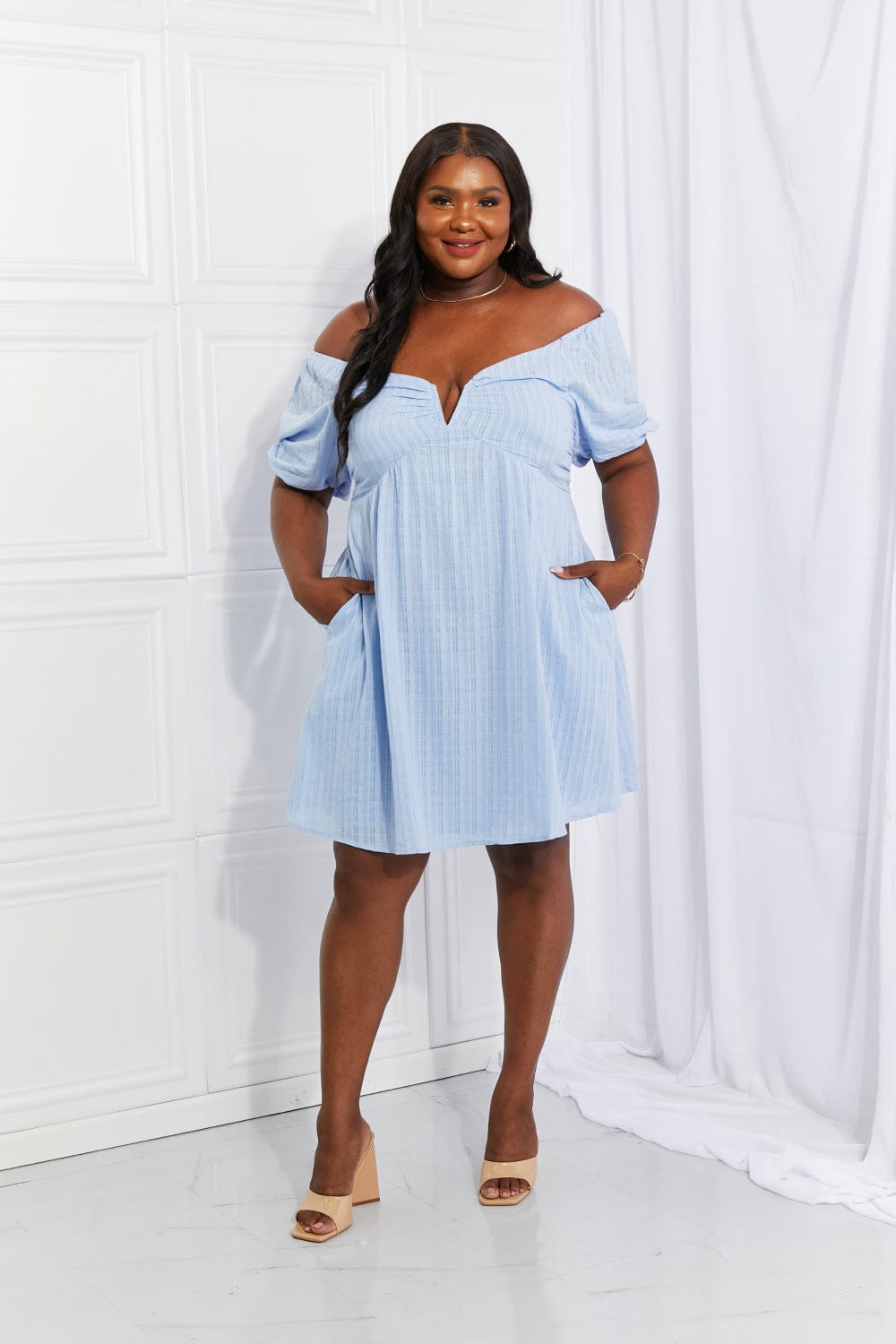 Full Size Ruched Notched Neck Lace-Up Dress with Pockets - Body By J'ne