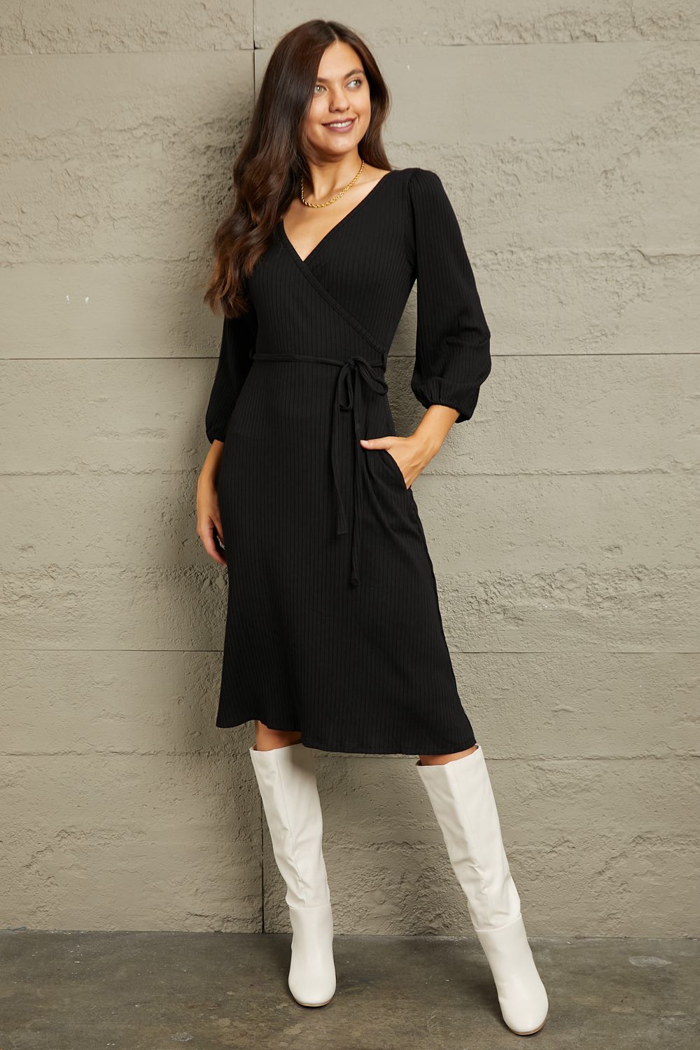 Full Size Surplice Flare Ruching Dress - Body By J'ne