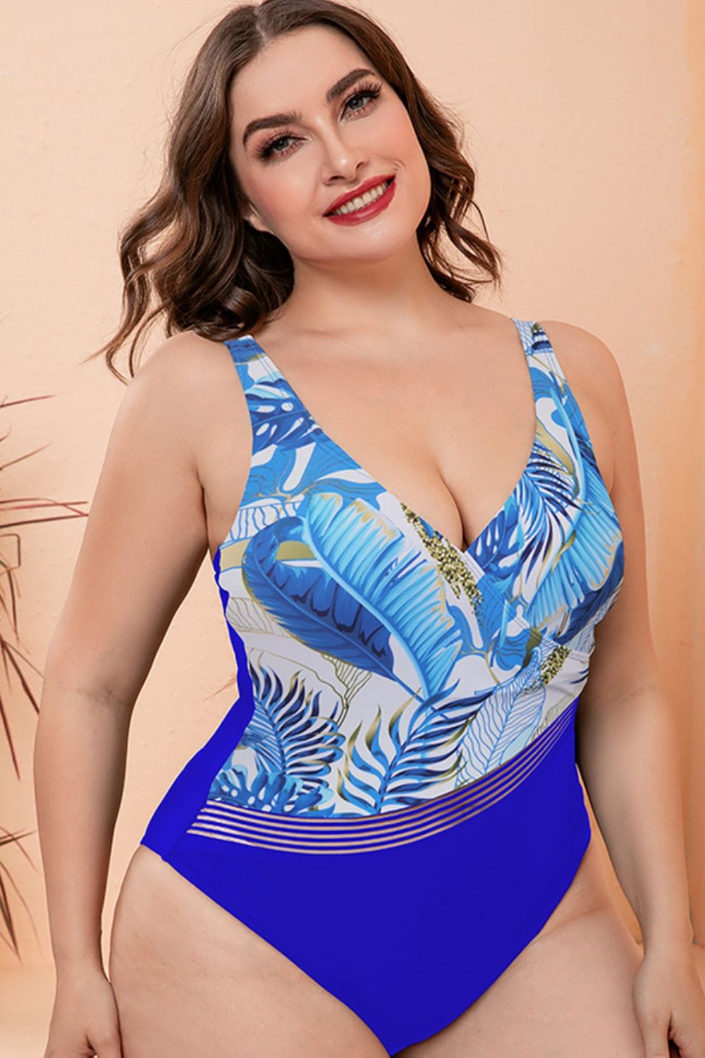 Full Size Two-Tone Plunge One-Piece Swimsuit - Body By J'ne