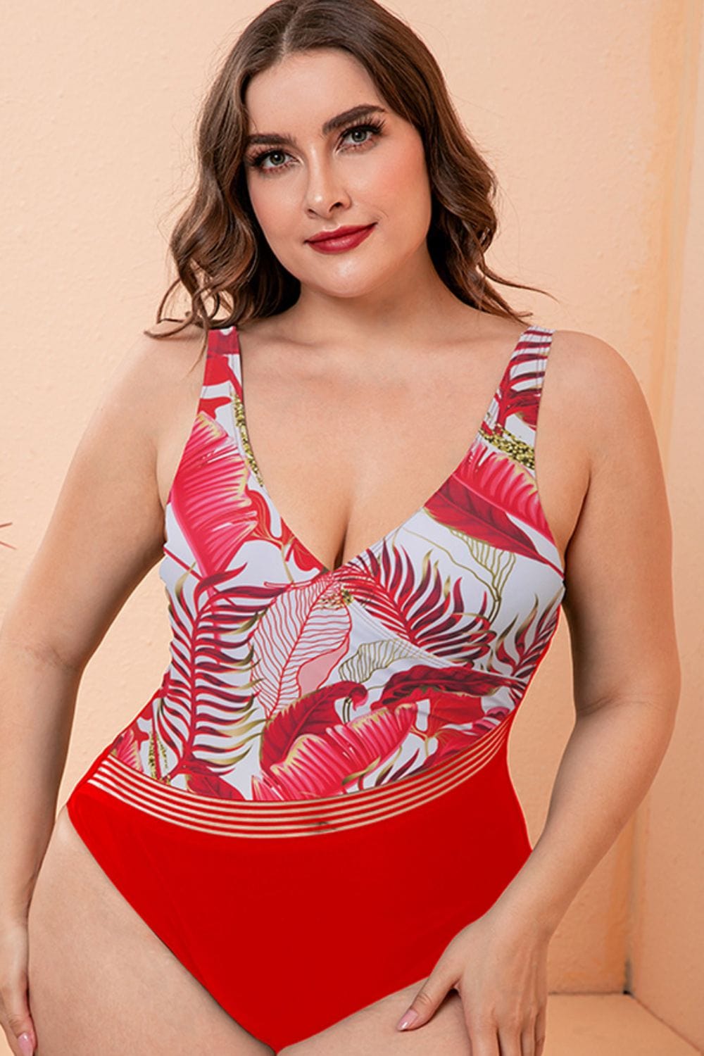 Full Size Two-Tone Plunge One-Piece Swimsuit - Body By J'ne