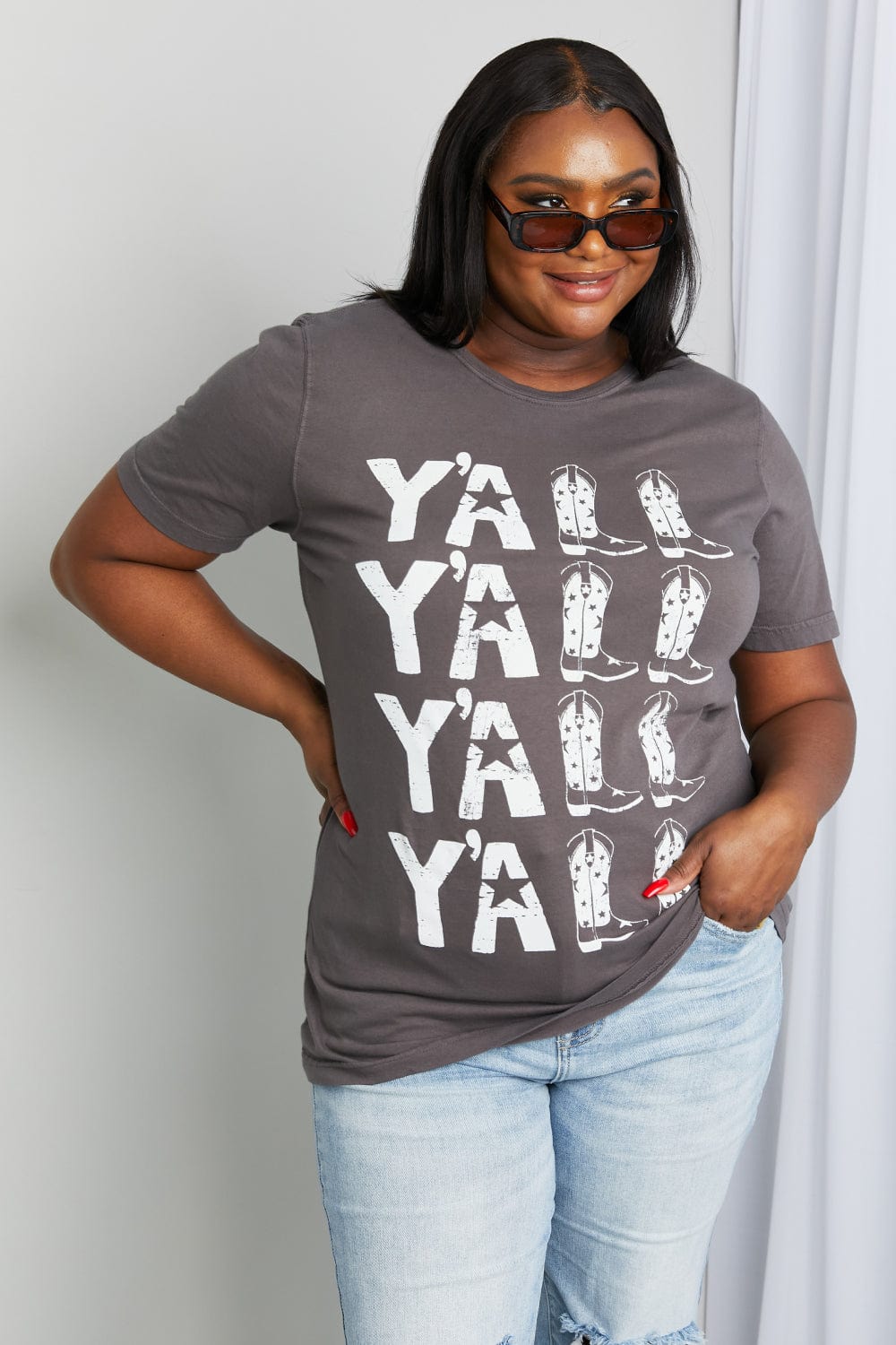 Full Size Y'ALL Cowboy Boots Graphic Tee - Body By J'ne