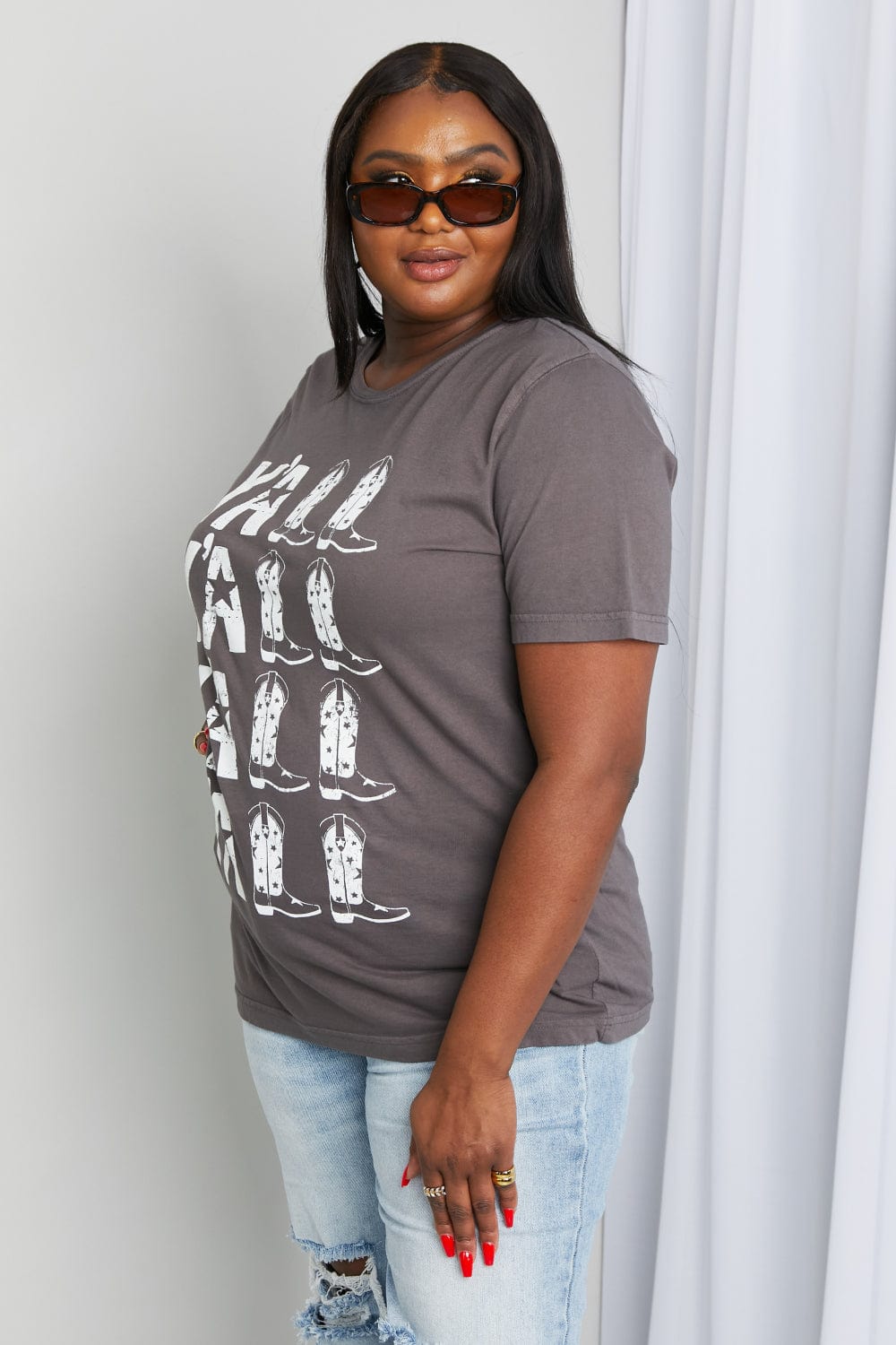 Full Size Y'ALL Cowboy Boots Graphic Tee - Body By J'ne